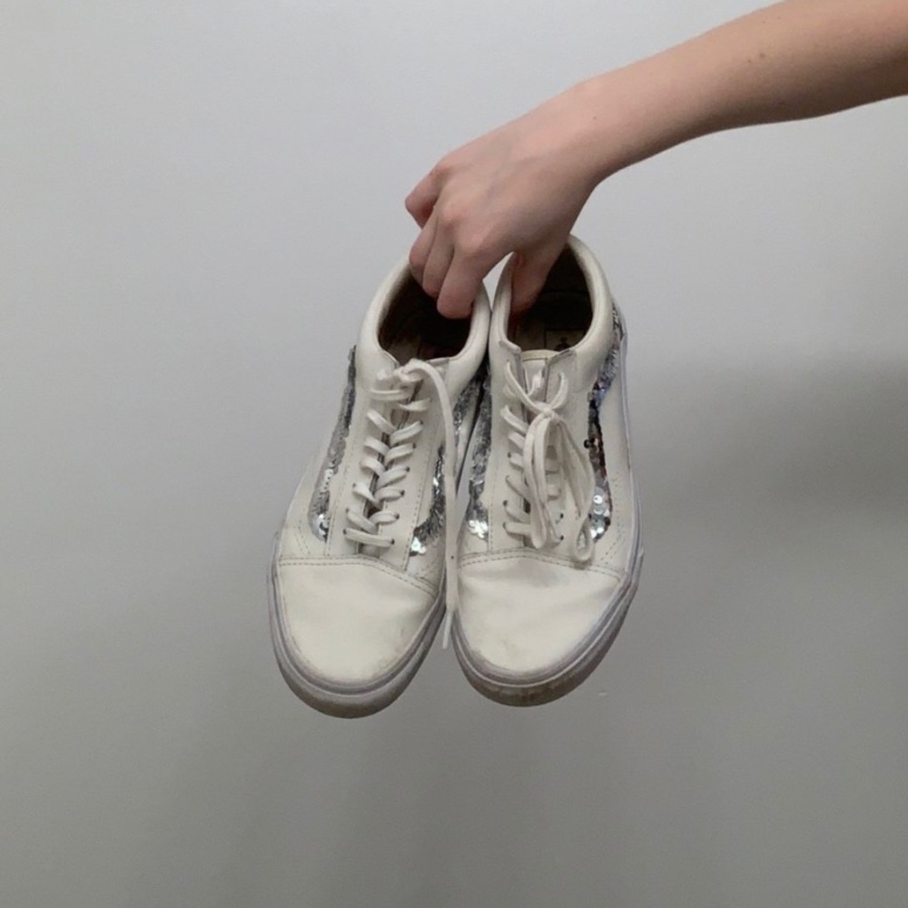 Cute Sequin Silver and White old school Vans